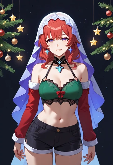 star rail,black swan,Christmas,red velvet shorts  - AI generated anime art